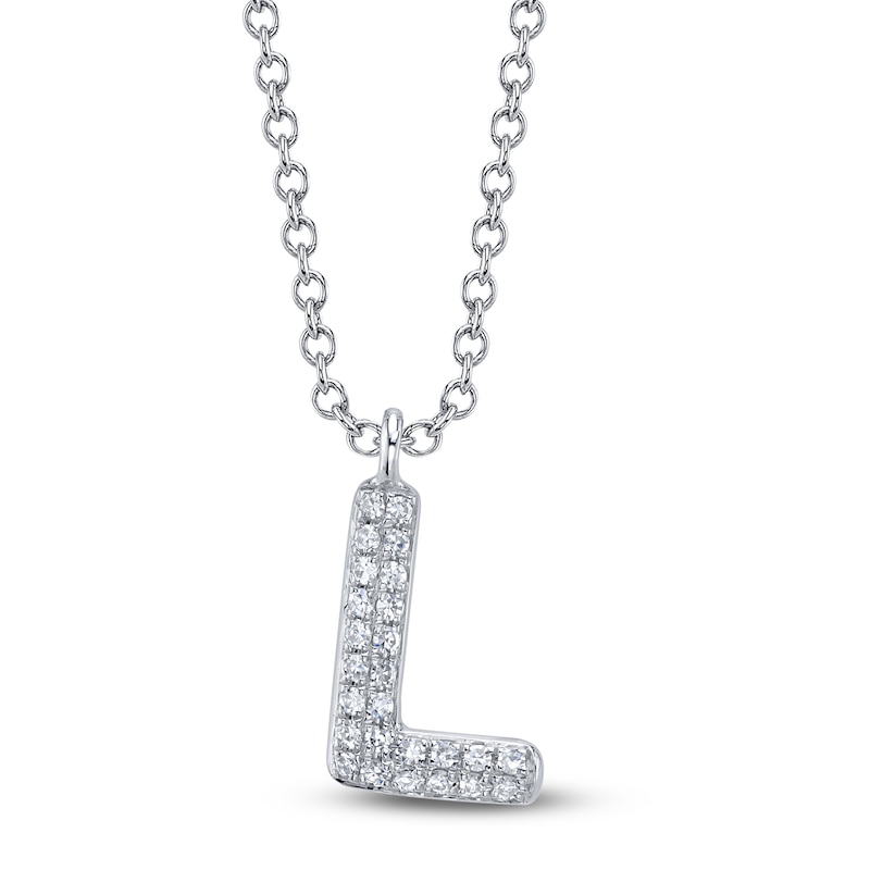Main Image 1 of Shy Creation Diamond Accent Letter L Pavé Necklace 1/15 ct tw 14K White Gold 18" SC55028331-L