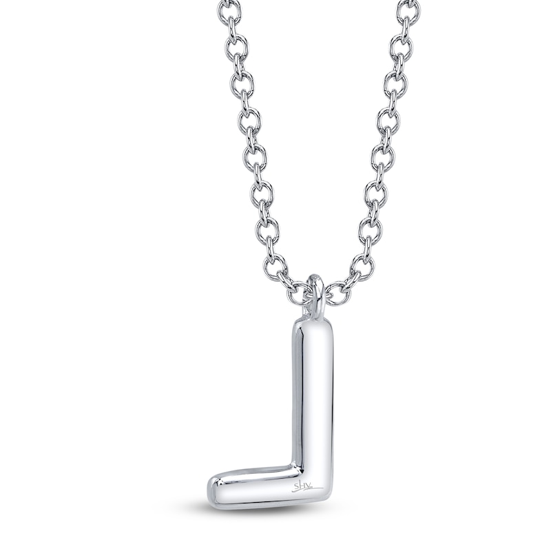 Main Image 3 of Shy Creation Diamond Accent Letter L Pavé Necklace 1/15 ct tw 14K White Gold 18" SC55028331-L