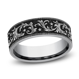 Men's Scrollwork & Stars Comfort-Fit Wedding Band Tungsten Carbide 7mm