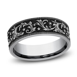 Men's Scrollwork & Stars Comfort-Fit Wedding Band Tungsten Carbide 7mm