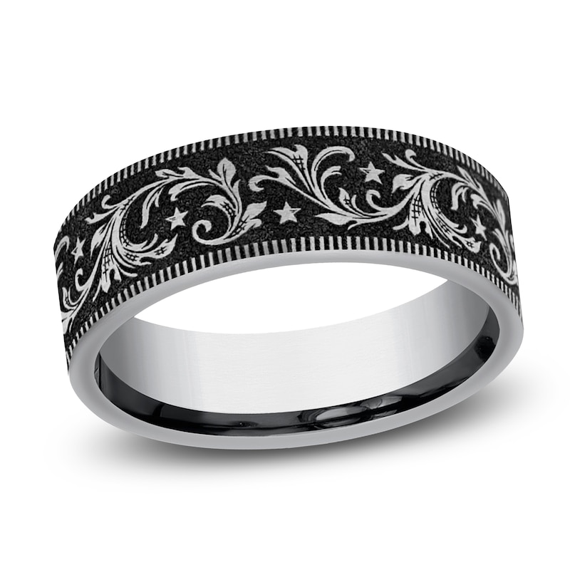 Main Image 1 of Men's Scrollwork & Stars Comfort-Fit Wedding Band Tungsten Carbide 7mm