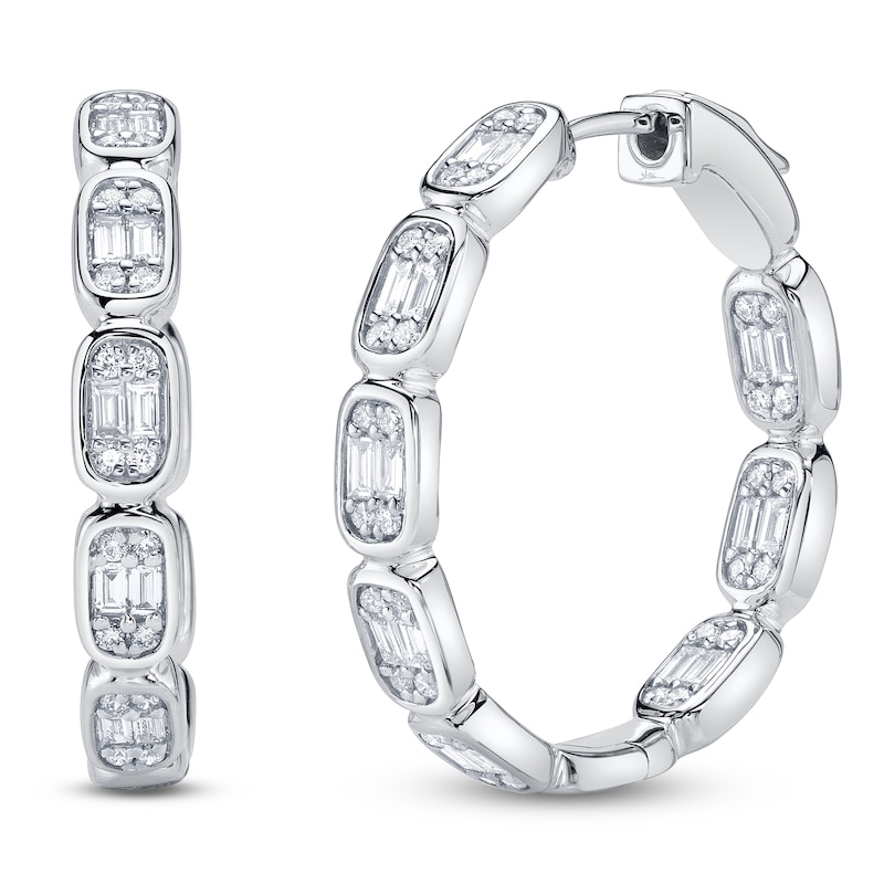Main Image 2 of Shy Creation Baguette & Round-Cut Multi-Diamond Inside-Out Hoop Earrings 7/8 ct tw 14K White Gold SC55027002D1.00