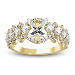 Princess & Round-Cut Lab-Grown Diamond Scalloped Engagement Ring Setting 1 ct tw 14K Yellow Gold