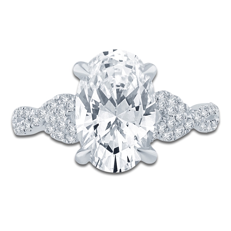 Main Image 3 of Oval-Cut Lab-Grown Diamond Braided Shank Engagement Ring 3-1/4 ct tw 14K White Gold