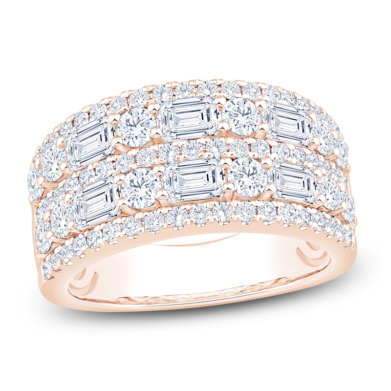 Main Image 1 of Round & Emerald-Cut Lab-Grown Diamond Multi-Row Anniversary Ring 2-1/2 ct tw 14K Rose Gold