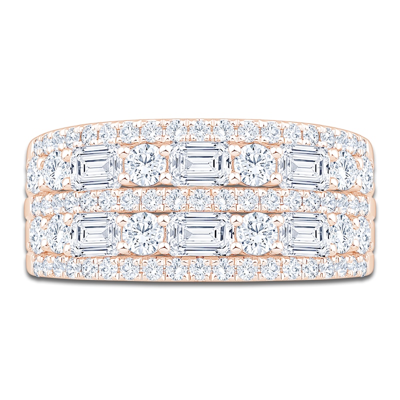 Main Image 3 of Round & Emerald-Cut Lab-Grown Diamond Multi-Row Anniversary Ring 2-1/2 ct tw 14K Rose Gold