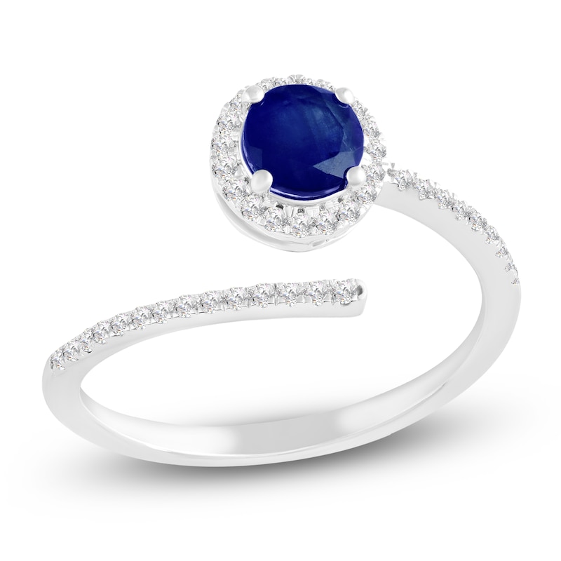 Main Image 1 of Natural Blue Sapphire & Diamond Halo Deconstructed Ring 1/6 ct tw 10K White Gold