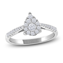 Multi-Diamond Pear-Shaped Promise Ring 1/3 ct tw 10K White Gold