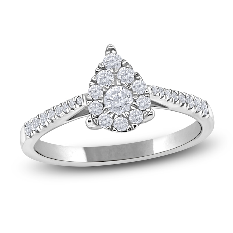 Main Image 1 of Multi-Diamond Pear-Shaped Promise Ring 1/3 ct tw 10K White Gold