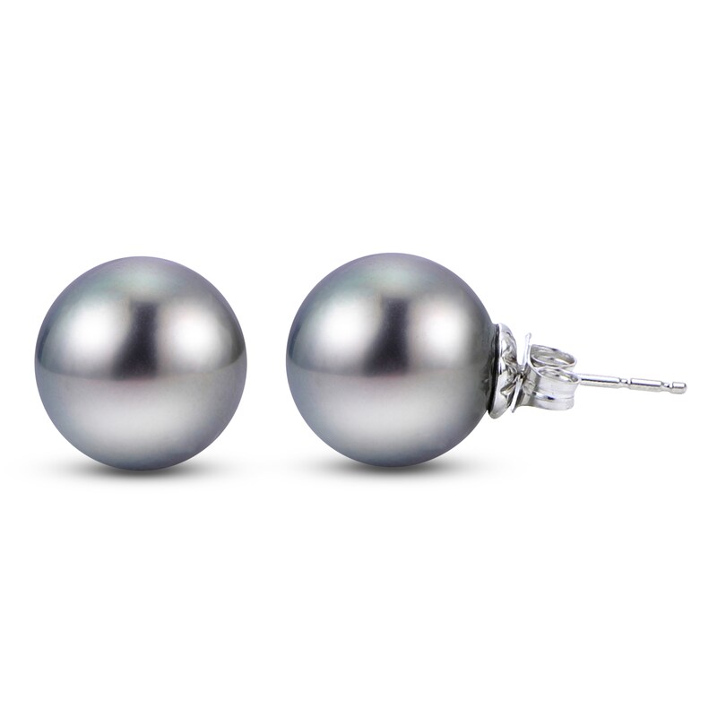 Main Image 1 of Tahitian Cultured Pearl Stud Earrings 14K White Gold 8-9mm