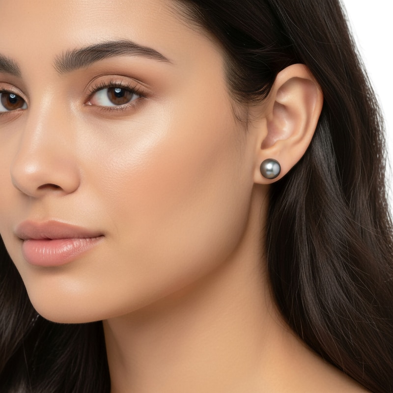 Main Image 3 of Tahitian Cultured Pearl Stud Earrings 14K White Gold 8-9mm