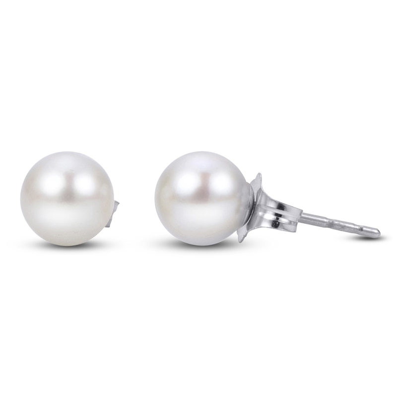 Main Image 1 of Cultured Pearl Stud Earrings 14K White Gold 6-6.5mm