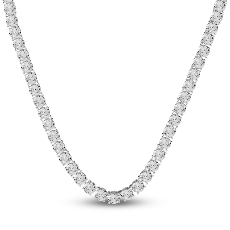 Main Image 2 of Men's White Lab-Created Sapphire Line Necklace Sterling Silver 22"