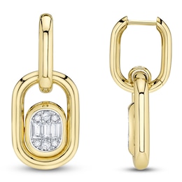 Shy Creation Baguette & Round-Cut Multi-Diamond Oval Hoop Drop Earrings 1/3 ct tw 14K Yellow Gold