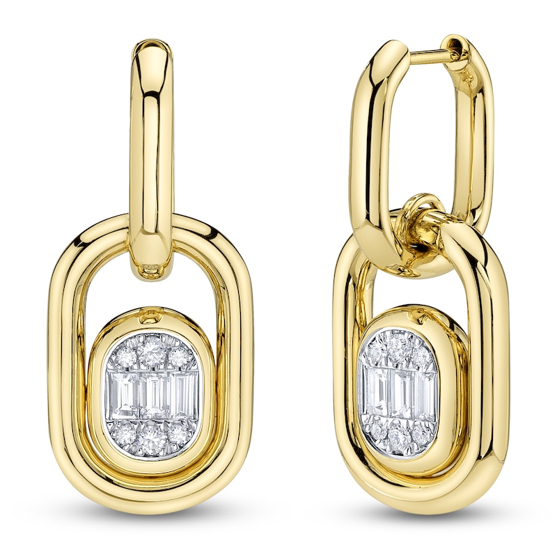 Main Image 2 of Shy Creation Baguette & Round-Cut Multi-Diamond Oval Hoop Drop Earrings 1/3 ct tw 14K Yellow Gold