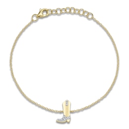 Shy Creation Diamond Accent Cowboy Boot Bracelet 14K Yellow Gold 7" JR55001180RD