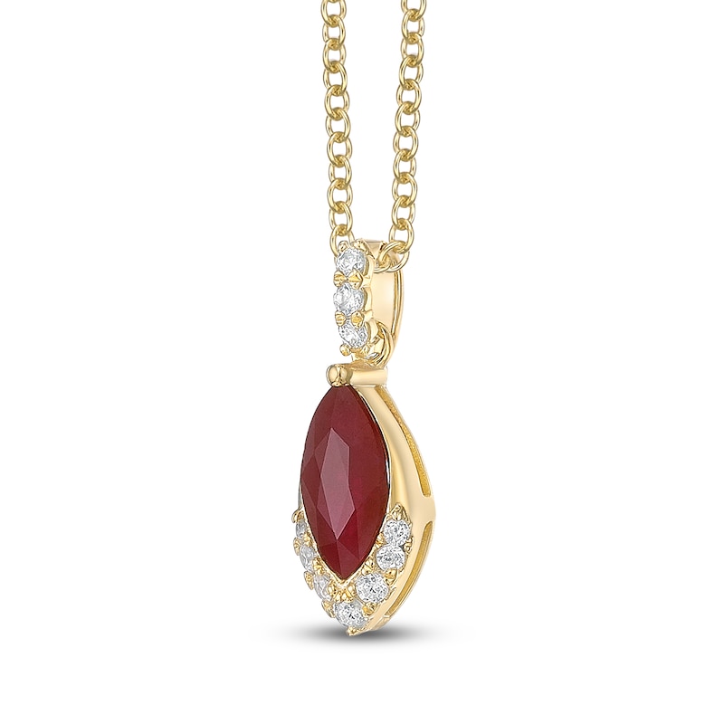 Main Image 2 of Marquise-Cut Natural Ruby & Diamond Necklace 1/10 ct tw 10K Yellow Gold 18"