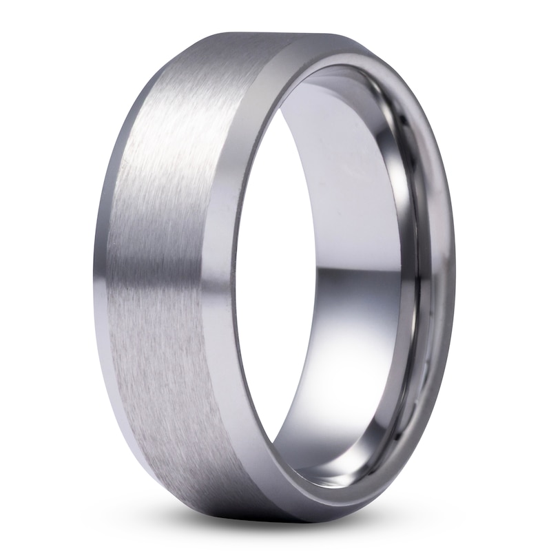Main Image 2 of Men's Beveled-Edge Satin Wedding Band Tungsten Carbide 8mm