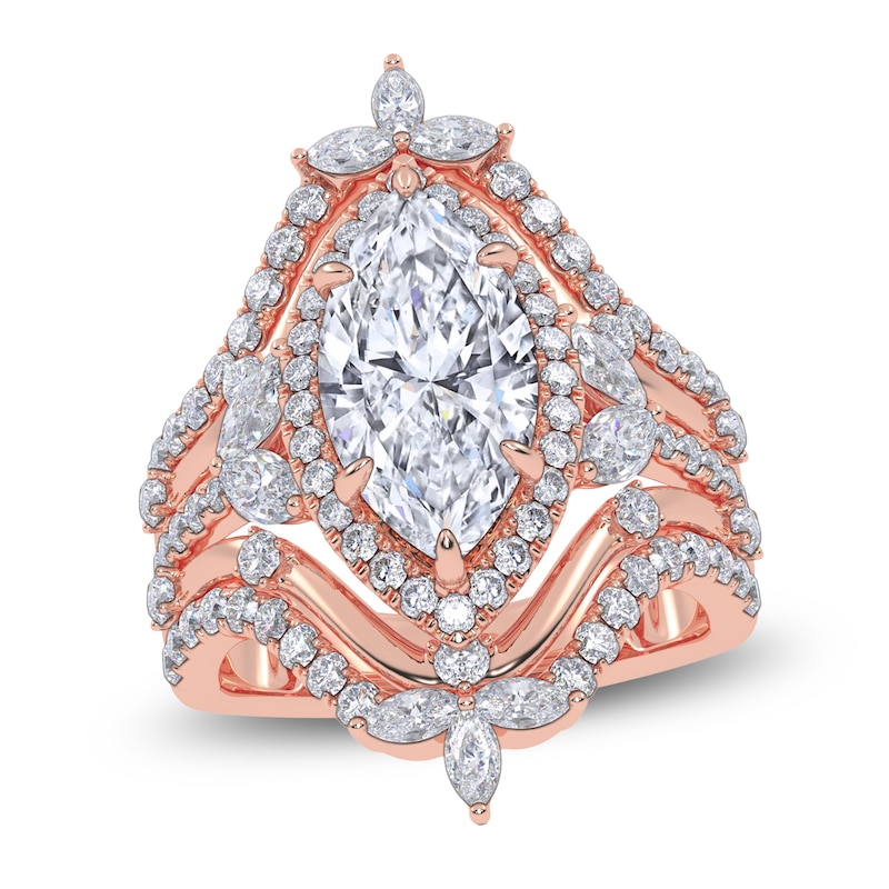 Main Image 1 of Marquise-Cut Lab-Grown Diamond Halo Engagement Ring 3-3/4 ct tw 14K Rose Gold