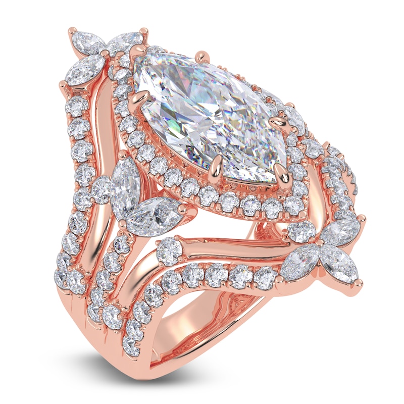 Main Image 2 of Marquise-Cut Lab-Grown Diamond Halo Engagement Ring 3-3/4 ct tw 14K Rose Gold
