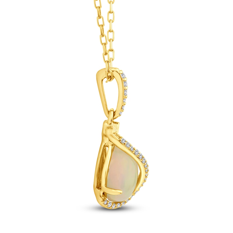 Main Image 2 of Pear-Shaped Natural Opal & Diamond Necklace 1/15 ct tw 14K Yellow Gold 18"