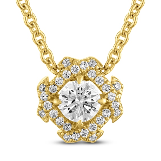 Unspoken Round-Cut Diamond Halo Necklace 1/4 ct tw 14K Yellow Gold 18"