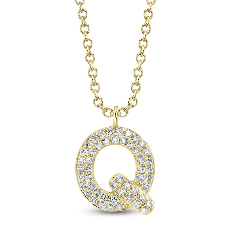 Main Image 1 of Shy Creation Bubble "Q" Diamond Initial Necklace 1/10 ct tw 14K Yellow Gold 18" SC55028332-Q