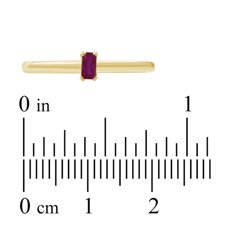 Main Image 3 of Baguette-Cut Certified Natural Ruby Solitaire Stackable Ring 10K Yellow Gold