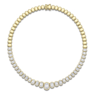 Shy ICON Lumeria Baguette & Round-Cut Diamond Pillow Link Necklace 4-7/8 ct tw 14K Yellow Gold 17" B22001620Z17