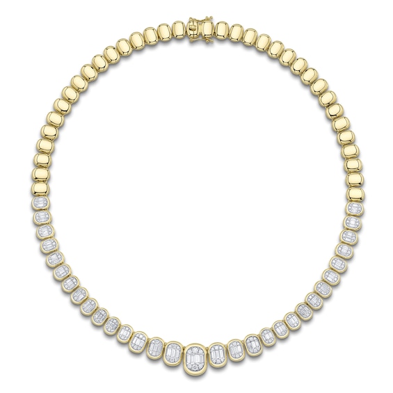 Shy ICON Lumeria Baguette & Round-Cut Diamond Pillow Link Necklace 4-7/8 ct tw 14K Yellow Gold 17" B22001620Z17