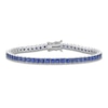 Thumbnail Image 1 of Square-Cut Blue Lab-Created Sapphire Tennis Bracelet Sterling Silver 7.25"