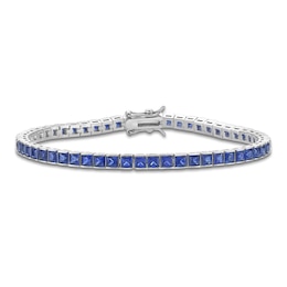Square-Cut Blue Lab-Created Sapphire Tennis Bracelet Sterling Silver 7.25"