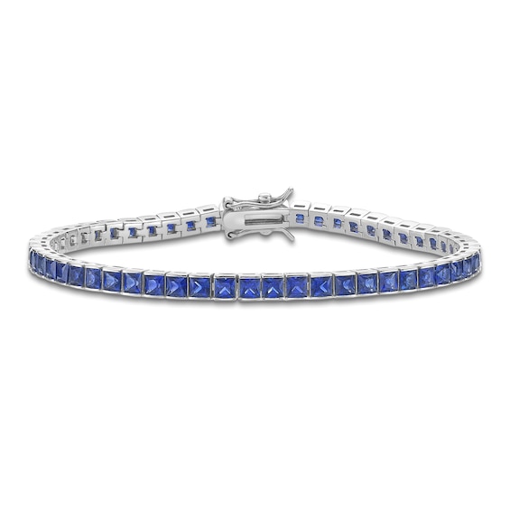 Square-Cut Blue Lab-Created Sapphire Tennis Bracelet Sterling Silver 7.25"