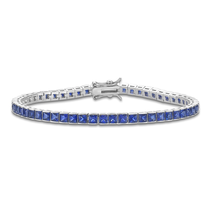 Main Image 1 of Square-Cut Blue Lab-Created Sapphire Tennis Bracelet Sterling Silver 7.25"