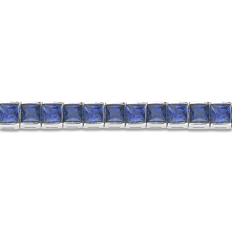 Main Image 3 of Square-Cut Blue Lab-Created Sapphire Tennis Bracelet Sterling Silver 7.25"