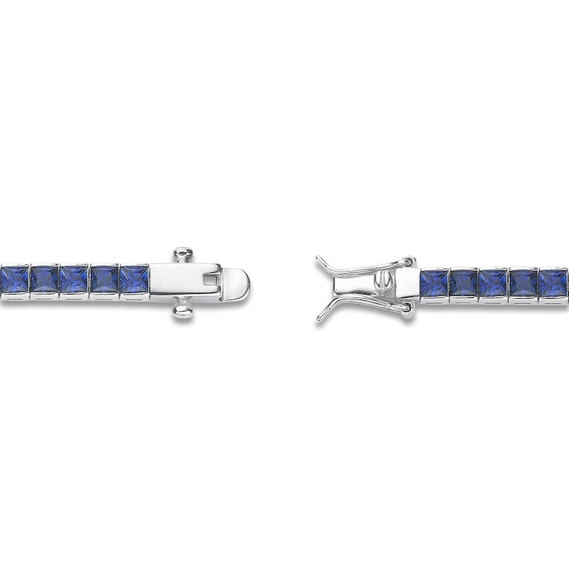 Main Image 4 of Square-Cut Blue Lab-Created Sapphire Tennis Bracelet Sterling Silver 7.25"
