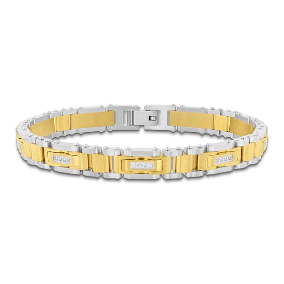 Men's Diamond Link Bracelet 1/6 ct tw Stainless Steel with Yellow Ion Plate 8.5"