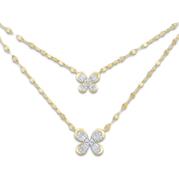Shy Creation Baguette & Round-Cut Multi-Diamond Mother/Daughter Butterfly Necklace Gift Set 1/5 ct tw 14K Yellow Gold JR53000101RD