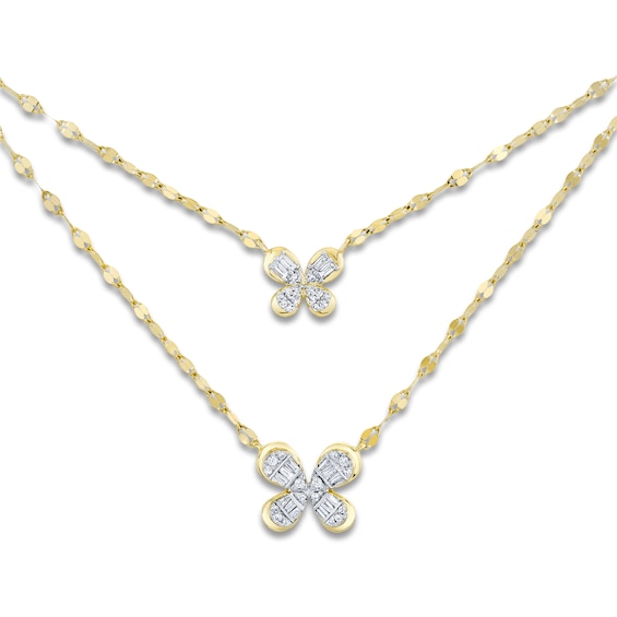 Shy Creation Baguette & Round-Cut Multi-Diamond Mother/Daughter Butterfly Necklace Gift Set 1/5 ct tw 14K Yellow Gold Jr53000101Rd