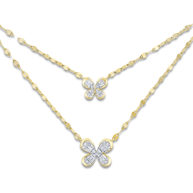 Main Image 1 of Shy Creation Baguette & Round-Cut Multi-Diamond Mother/Daughter Butterfly Necklace Gift Set 1/5 ct tw 14K Yellow Gold JR53000101RD