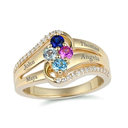 Mother's Family Birthstone Swirl Ring (2-4 Stones and Lines)