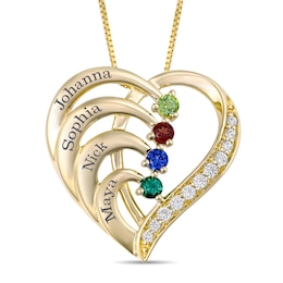 Family & Mother's Birthstone Heart Necklace (2-4 Stones and Lines)