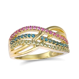 Mother's Family Birthstone Crossover Wave Ring (3 Stones)