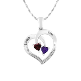 1/20 ct tw Diamond Birthstone Couple's Necklace (2 Stones and Lines)