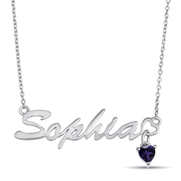 Birthstone Nameplate Necklace (1 Heart Stone and 1 Name)