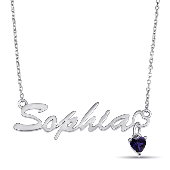 Birthstone Nameplate Necklace (1 Heart Stone and 1 Name)