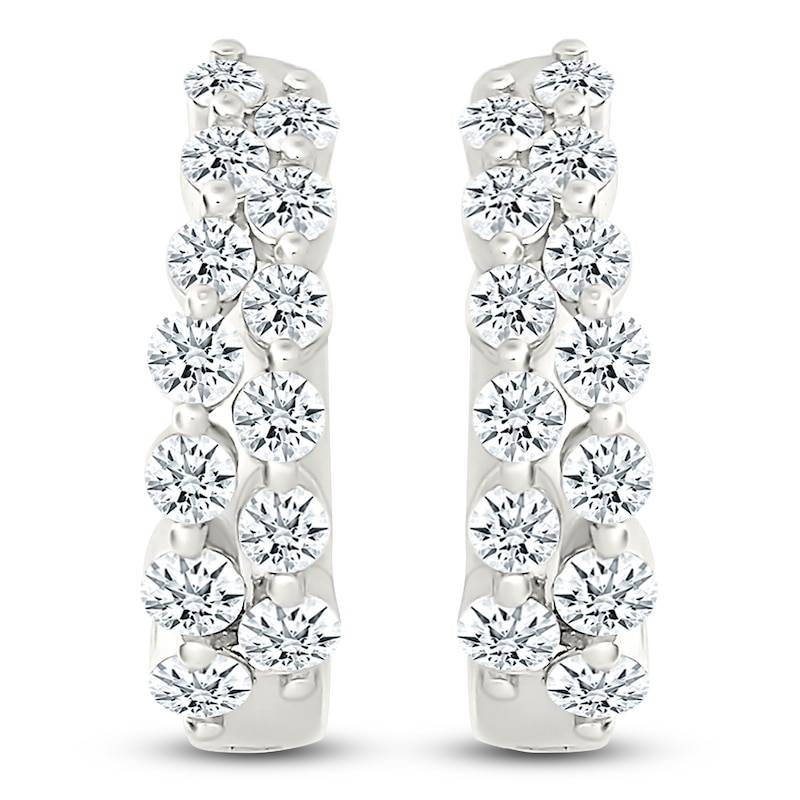 Main Image 1 of Diamond Two-Row Hoop Earrings 3/4 ct tw 10K White Gold