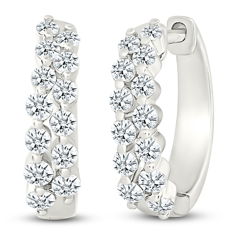 Main Image 2 of Diamond Two-Row Hoop Earrings 3/4 ct tw 10K White Gold