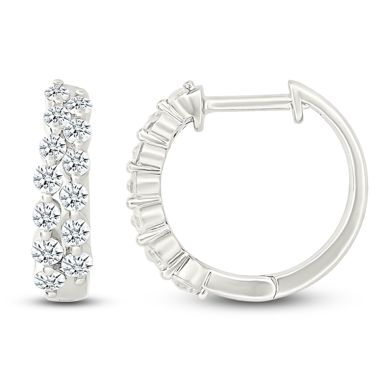 Main Image 3 of Diamond Two-Row Hoop Earrings 3/4 ct tw 10K White Gold