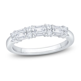 Certified Round & Emerald-Cut Diamond Wedding Band 3/4 ct tw 14K White Gold